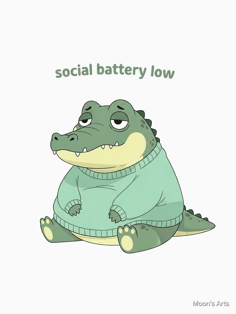 Pastel Crocodile – “Social Battery Low” Relatable Cute Meme by Moon's Arts