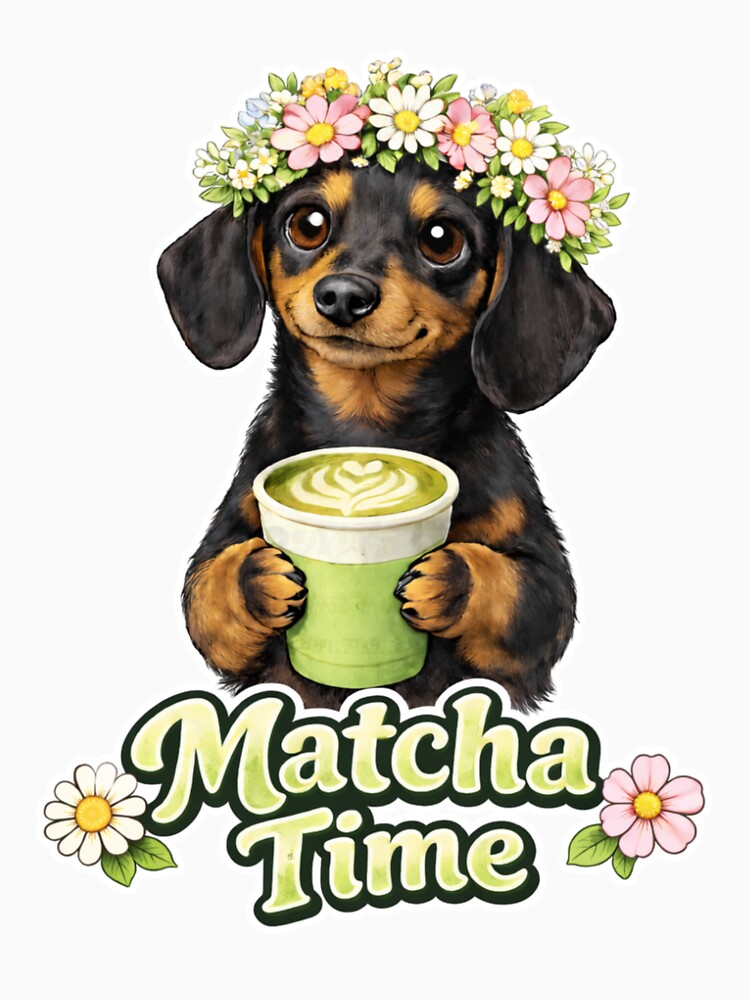 Cute Dachshund Matcha Time – Cozy Dog Aesthetic Design by ReadMyMood