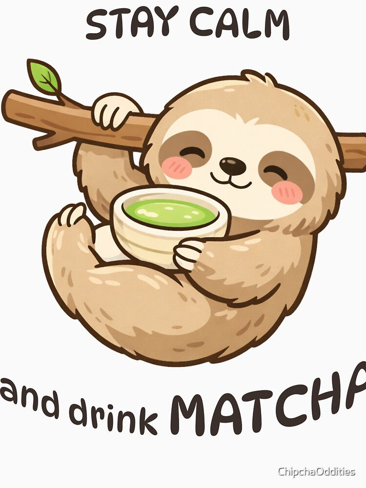Stay Calm and Drink Matcha – Cute Sloth Matcha Lover Design by ChipchaOddities