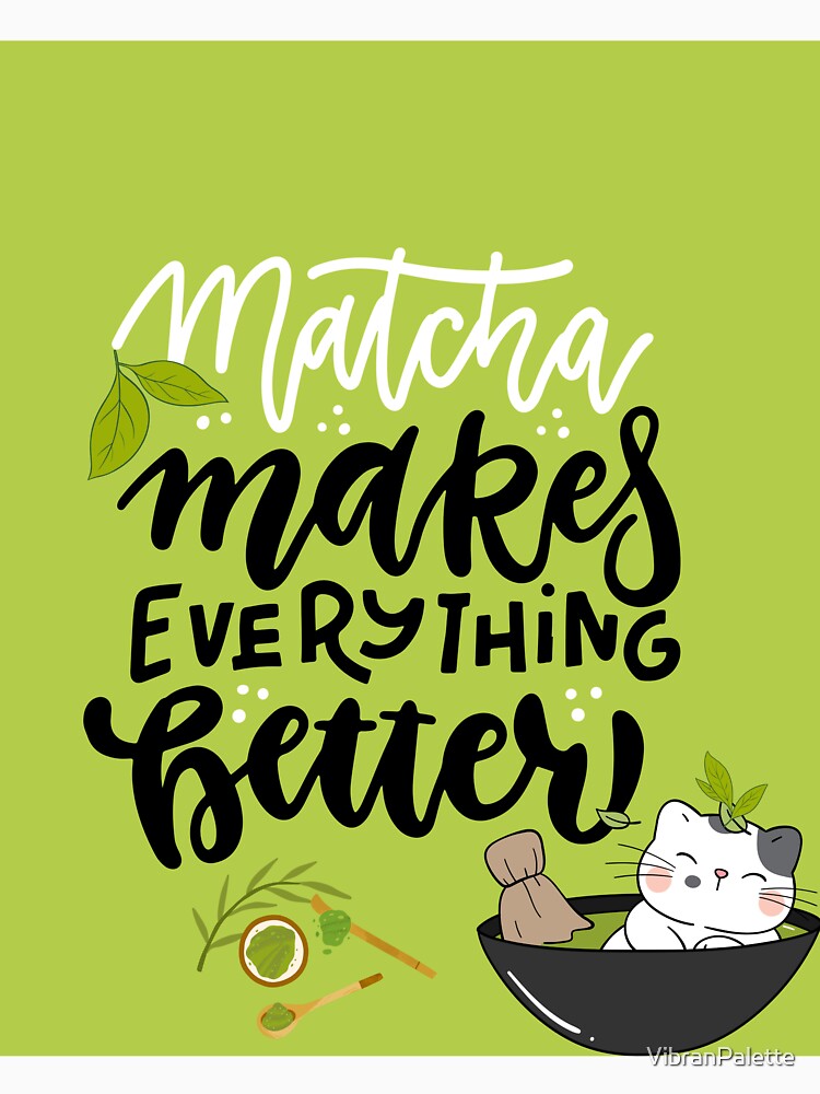 Matcha Magic: Cute Cat Tea Illustration by VibranPalette