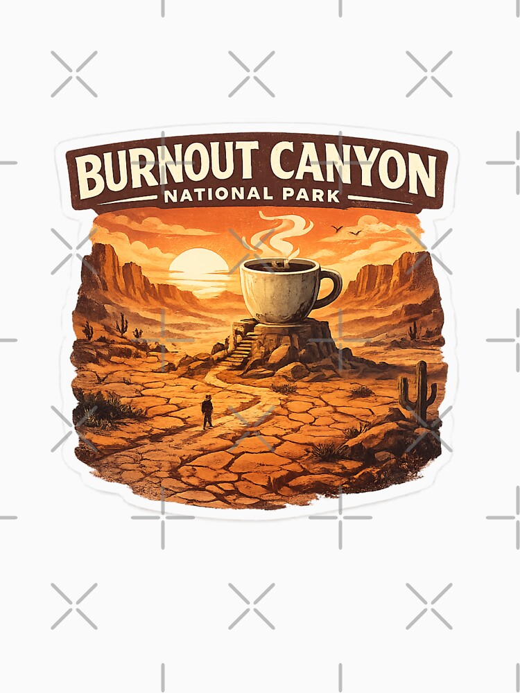 Burnout Canyon National Park Sticker | Funny Coffee Lover Vintage Travel Poster | Burnout Humor Gift by MrDev