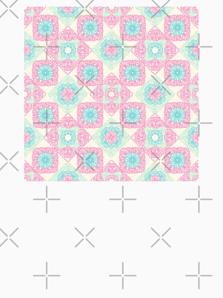 Pink and blue granny squares over cream by marufemia