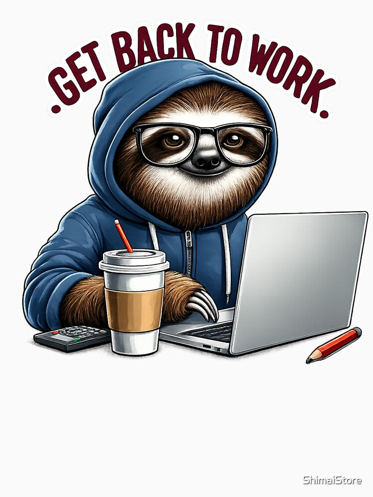 Motivated Sloth at Computer – Funny Work From Home Cartoon by ShimaiStore