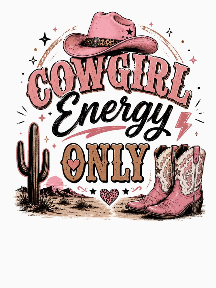 Cowgirl Energy Only Pink Western Design – Cute Retro Cowgirl Aesthetic T-Shirt & Sticker by Artimax-Studio