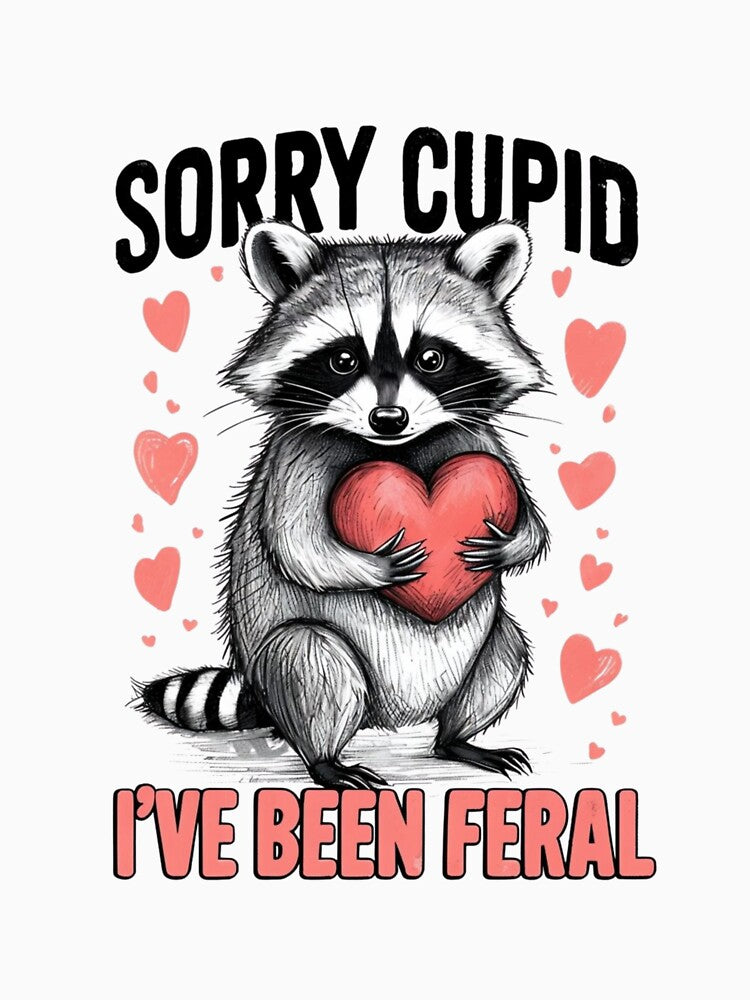 Sorry Cupid I’ve Been Feral Raccoon — Funny Valentine Trash Panda | Quirky Heart Illustration by Colorful-Garden
