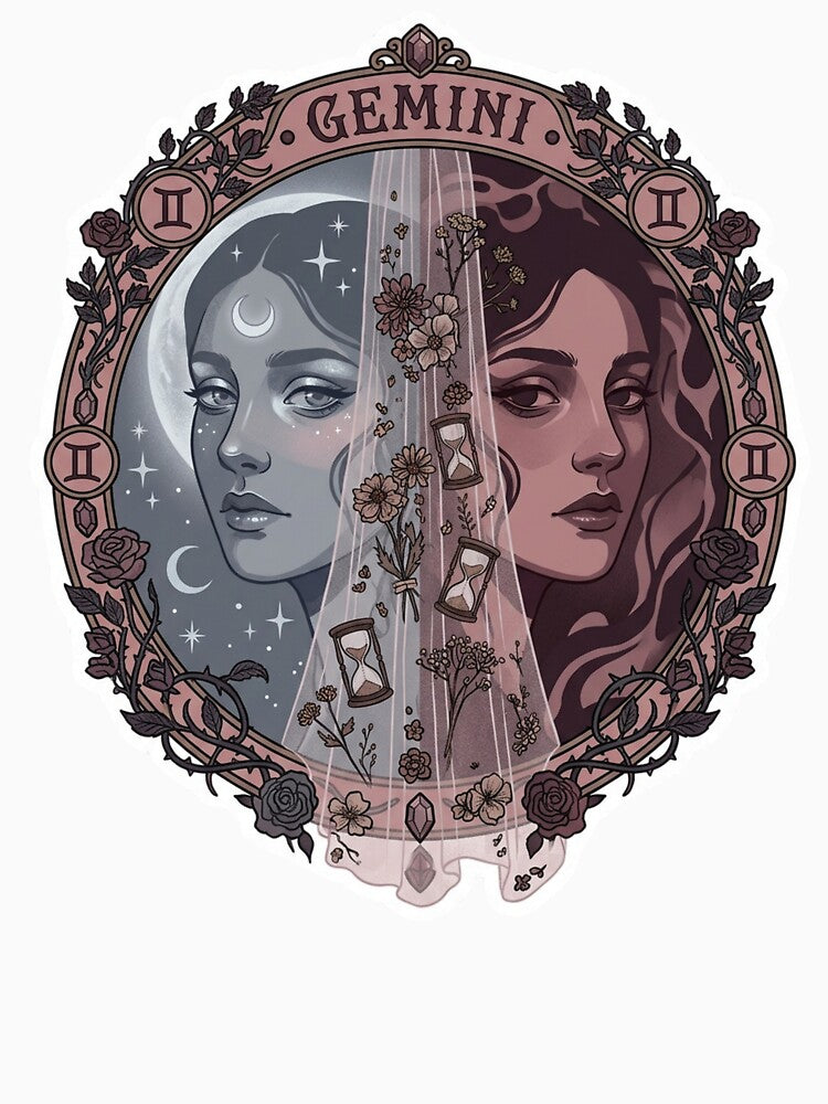 Gemini Whimsigoth Zodiac Art — Dark Celestial Air Sign Astrology Design by DriftingDoodle