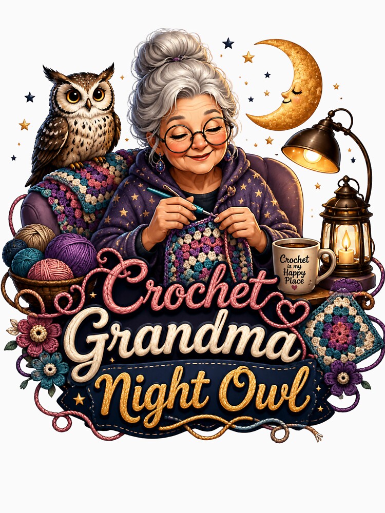 Crochet Grandma Night Owl Yarn Lover by Mosslume Studio