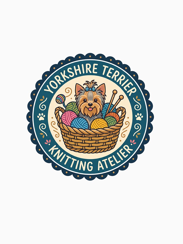 Yorkshire Terrier Knitting Atelier Yarn Ball Needle Craft by PictoVibe