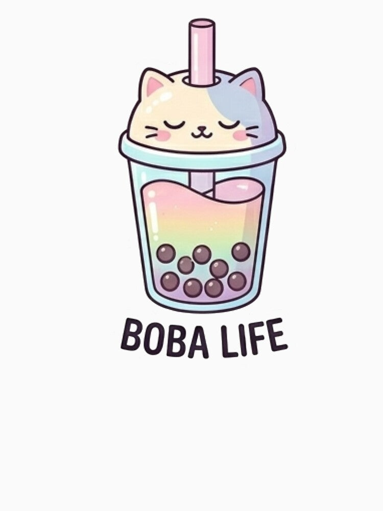 Cute Rainbow Cat Boba Life Aesthetic Bubble Tea Sticker by Rehnair