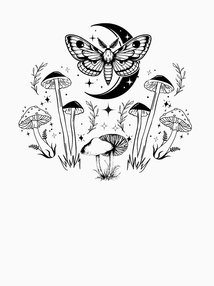 Lispe Mushrooms Moth and Moon by Lispe-Designs