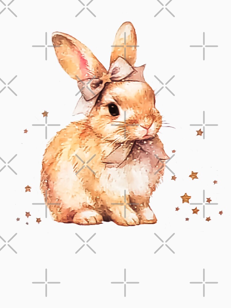 Coquette Aesthetic Watercolor Bunny with Bows and Stars by Tokraz-art