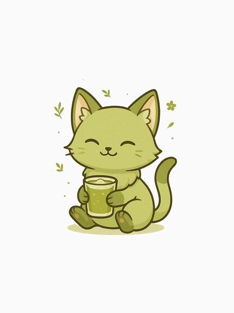 Matcha Mew – The Tea Cat | Calm Chibi Cottagecore Sticker by ColorSplash123