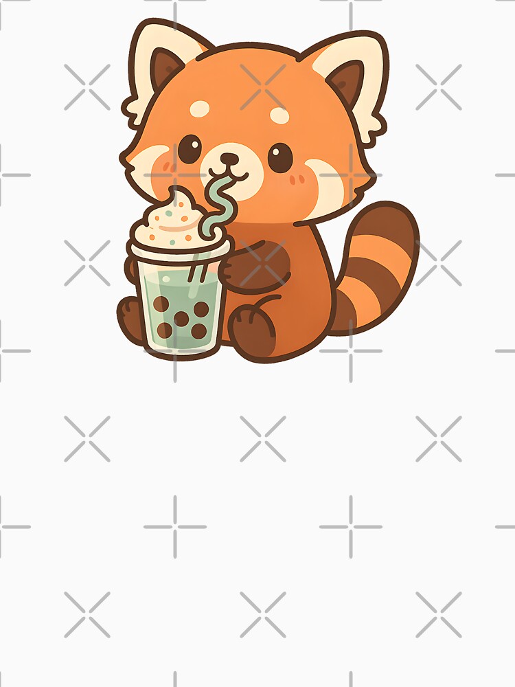 Adorable Doodle Drawing Of Cute Red Panda Drinking Bubble Tea by SassyArtistry