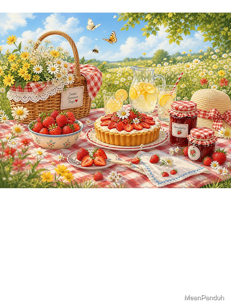 Sweet Summer Days - Strawberry Picnic Cottagecore Art by MeanPanduh