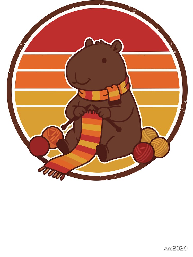 Vintage Retro Sunset Capybara Knitting Scarf by Arc2020