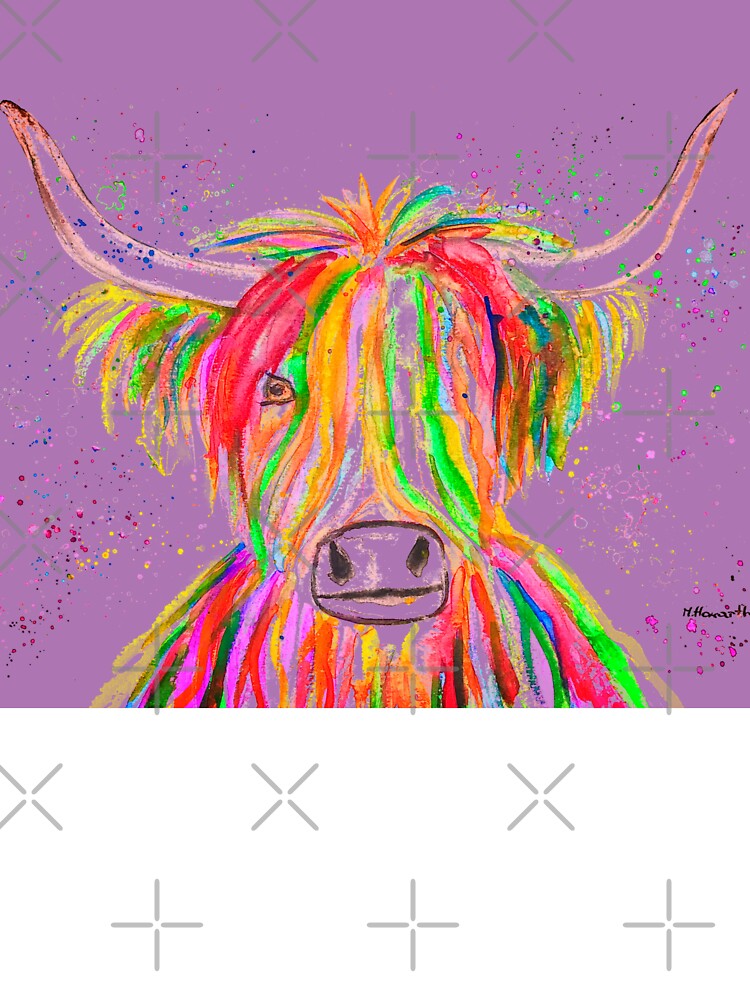 Highland Cow Watercolor painting Purple by Monika Howarth