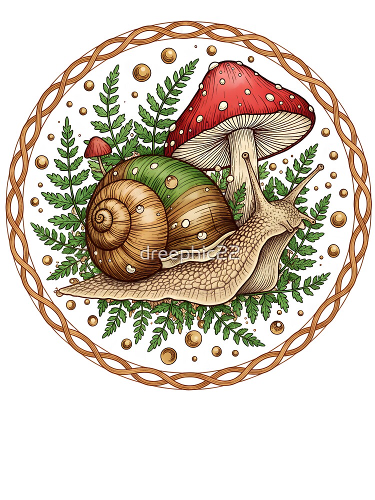 Whimsical Snail and Mushroom Forest Emblem by dreephic22