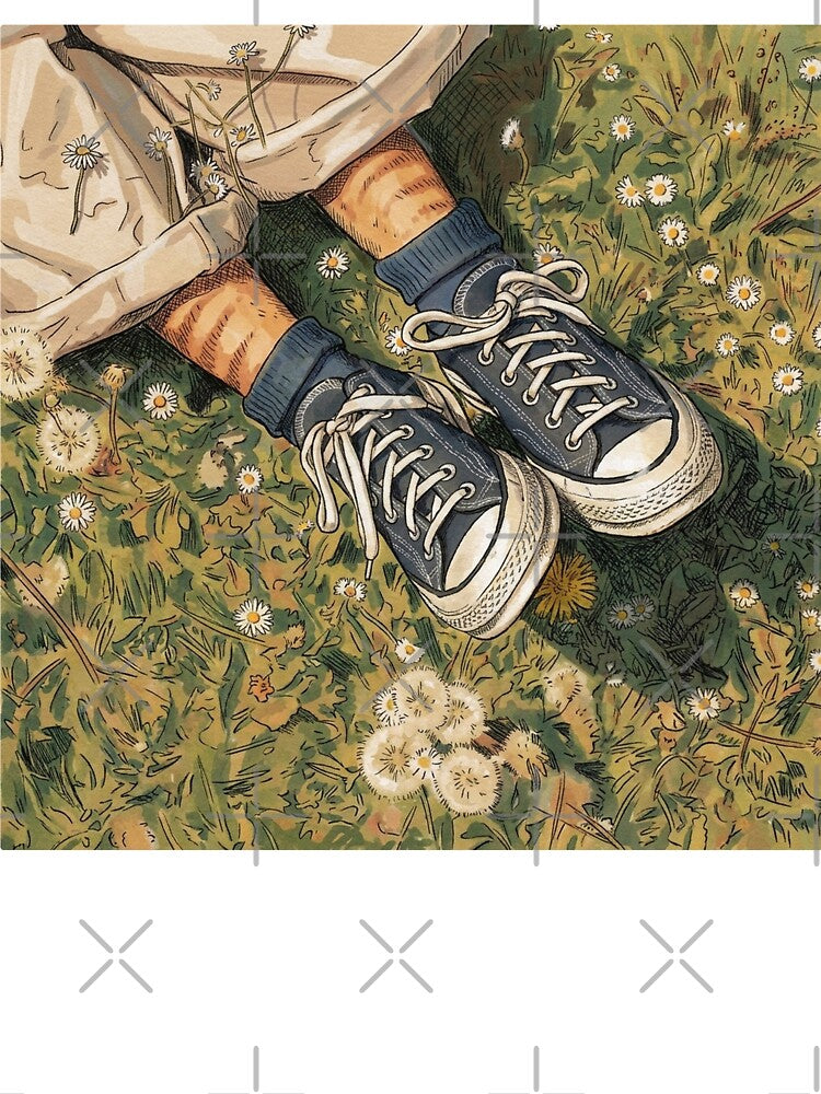 Sneakers in Daisy Meadow Illustration | Vintage Spring Field Art by Butterfly-Dream