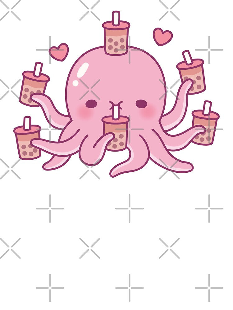Cute Pink Octopus Loves Bubble Tea by rustydoodle