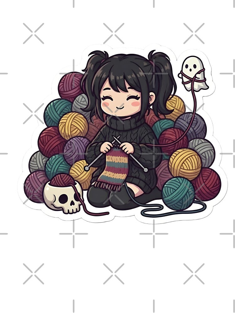 Cute Goth Knitter Girl Yarn Hoarder Cozy Crochet Fiber Arts Aesthetic by StickyGuys