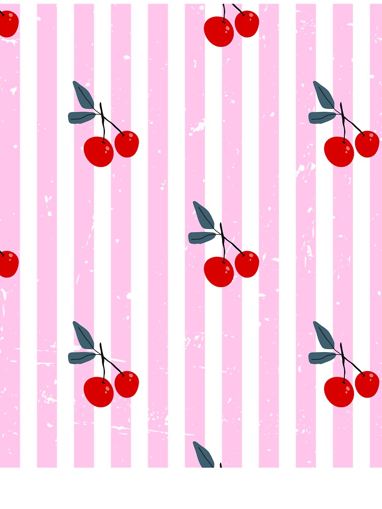 Cherry Stripe Pattern – Cute Pink and Black Retro Fruit Aesthetic by NightSpell