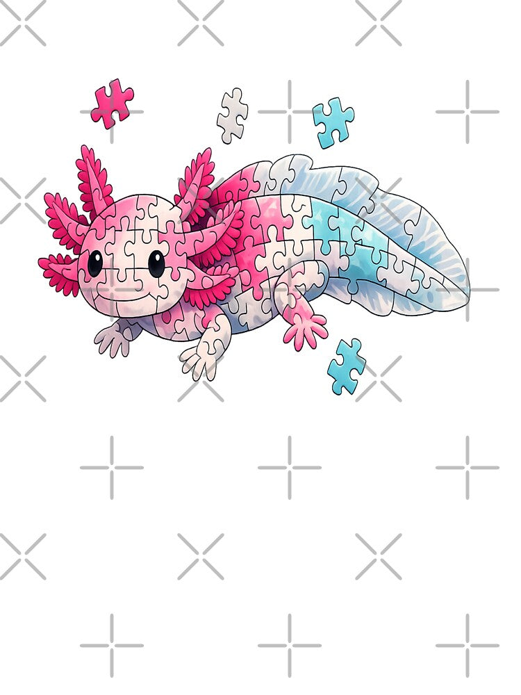 Cute Axolotl Puzzle Illustration – Kawaii Axolotl Jigsaw Art by RetroPop23