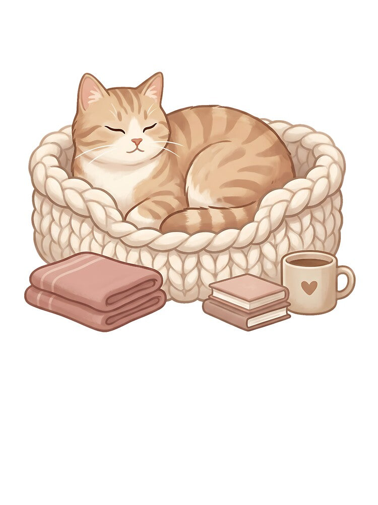 Cozy Cat in Bed: Chunky Knit & Coffee Vibes by MythicCotton