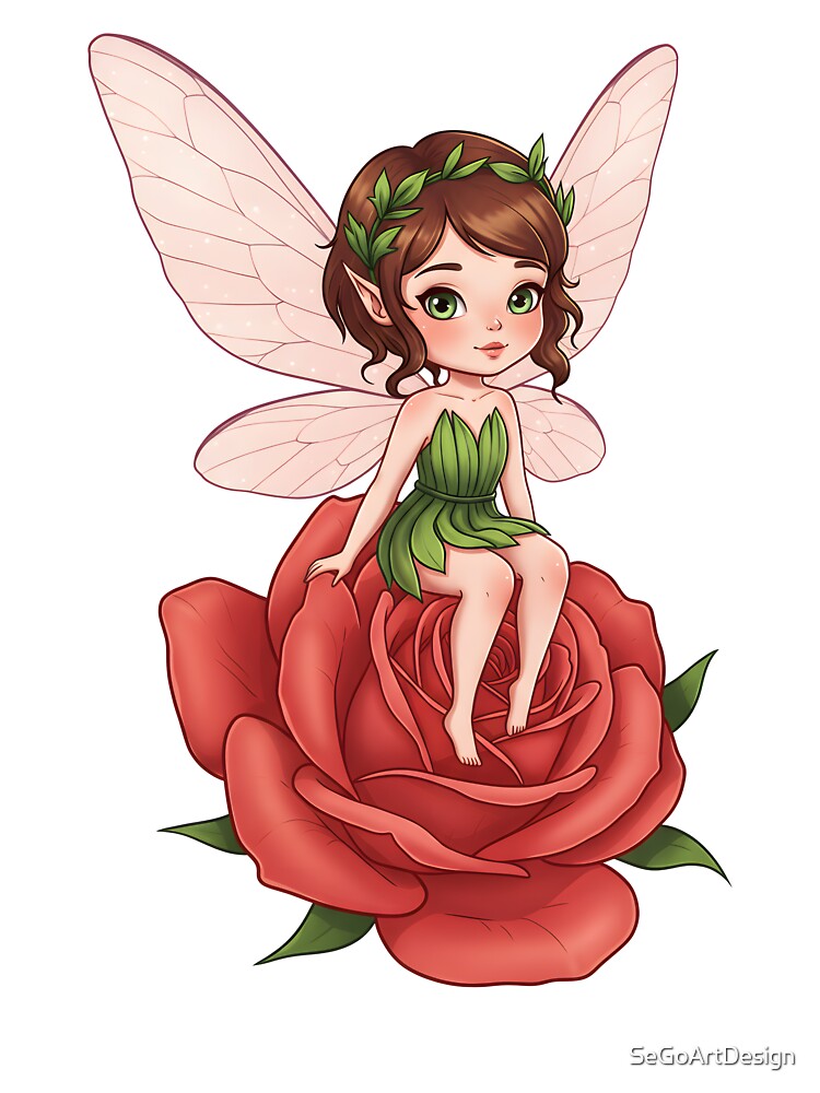 Red Rose Fairy Girl | Kawaii Garden Muse by SeGoArtDesign
