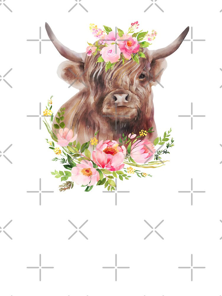 Highland cow with flowers by Sixtinebzh