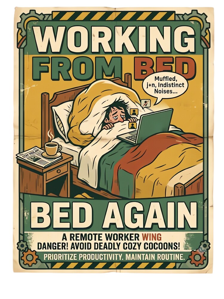 Working From Bed Again Funny Vintage Remote Worker Safety Poste by urbinet