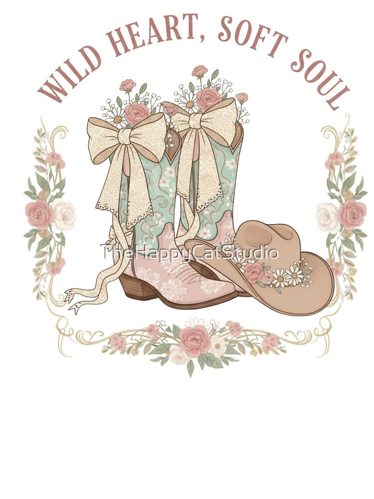 Wild Heart, Soft Soul – Coquette Cowgirl Floral Western Design by TheHappyCatStudio