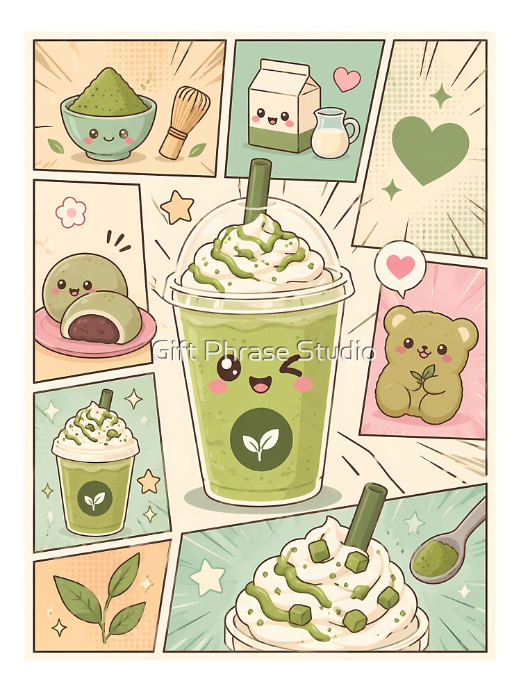 Kawaii Matcha Frappe Pop Panels Cute Green Tea Design by Gift Phrase Studio