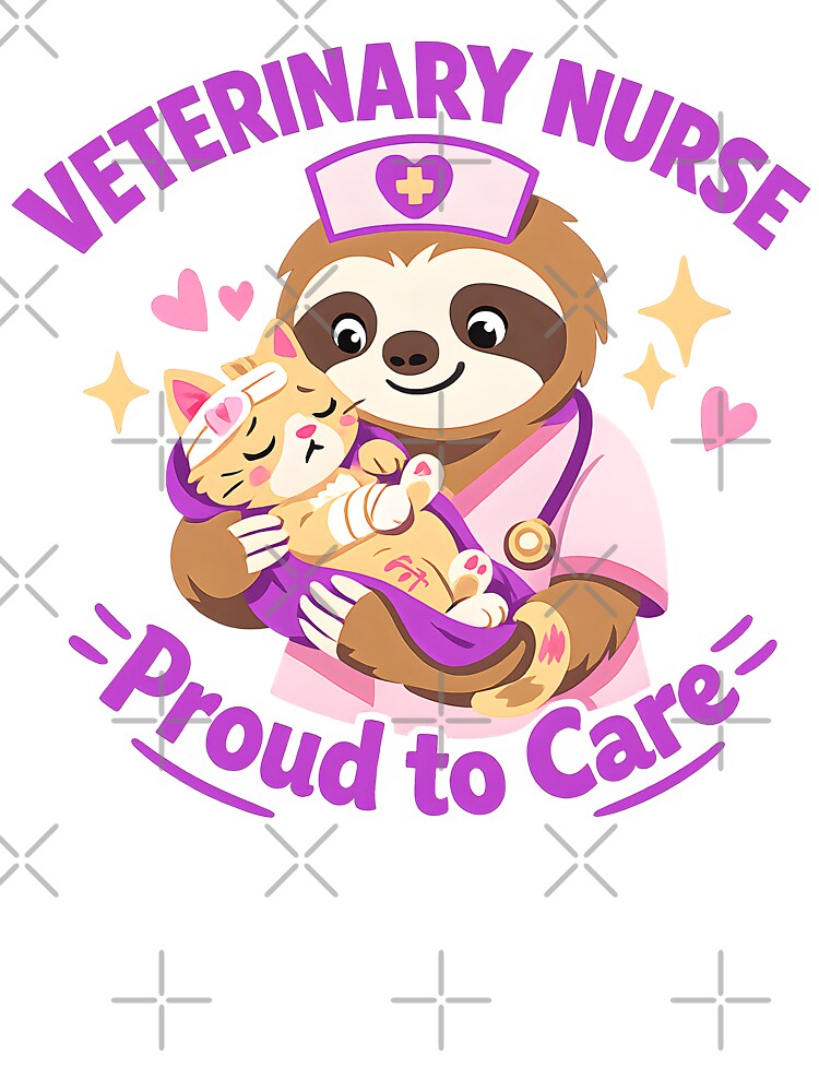 Veterinary Nurse Proud to Care Cute Sloth Vet Tech Animal Lover Design by ClinicalHubs