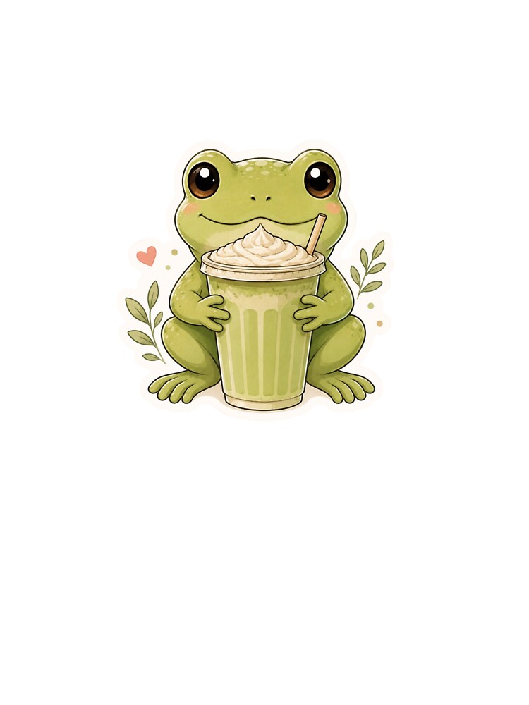Cute Matcha Frog with Latte by TessHandmadeCreation