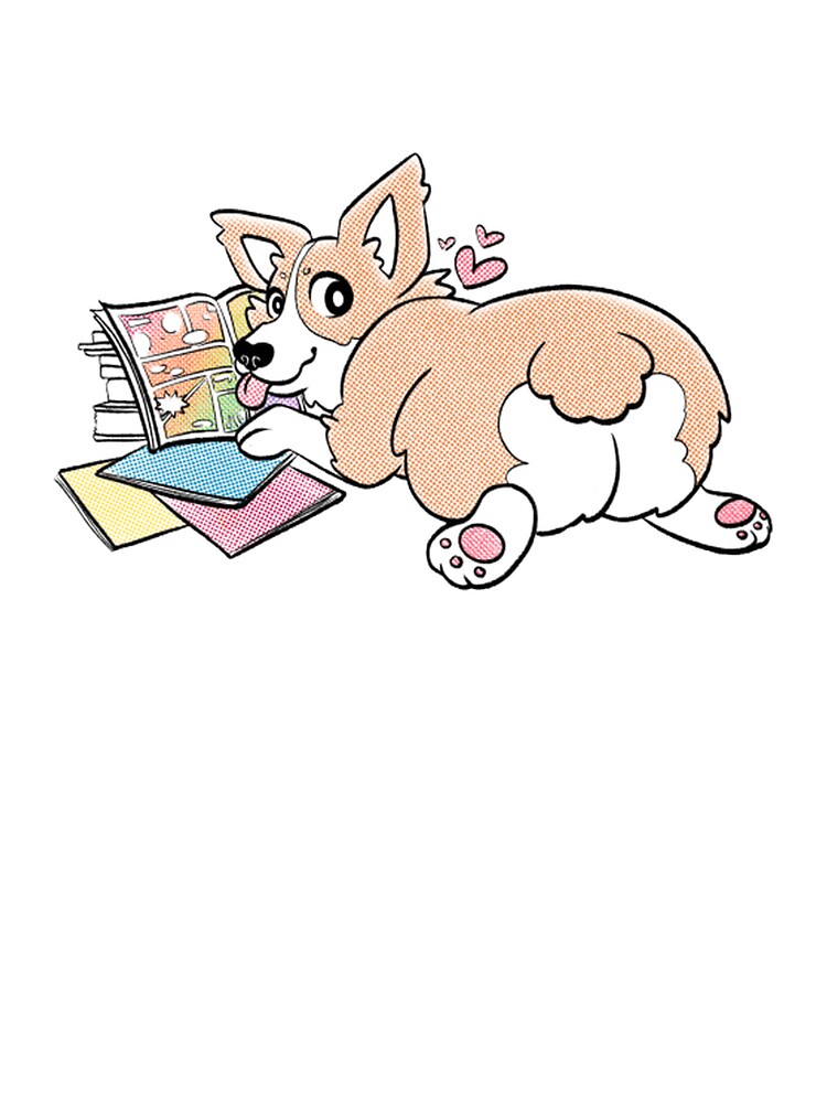 Cute Corgi Butt Reading Comic Book Whimsical Art by Nicolealtdesign