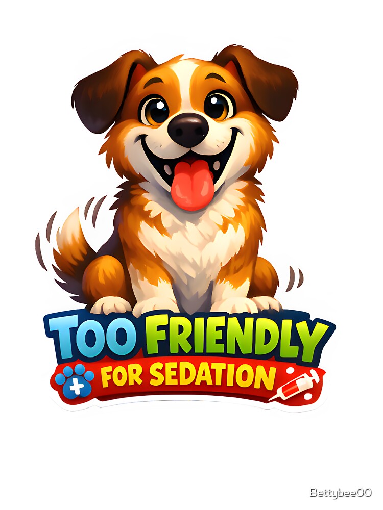 Too Friendly for Sedation – Funny Veterinary Dog Illustration by Bettybee00