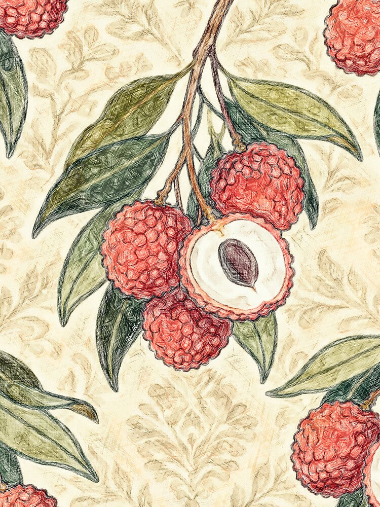 Vintage Botanical Lychee Pattern by Hen-C-Art