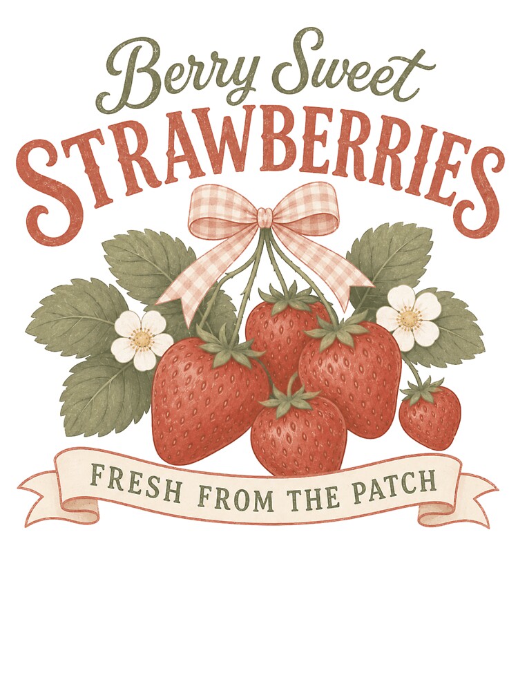 Vintage Strawberry Fruit Cottagecore Summer Design by Retro Moon Studio