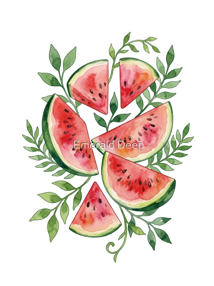 Vintage Watermelon Watercolor Summer Fruit Illustration by Emerald Deep