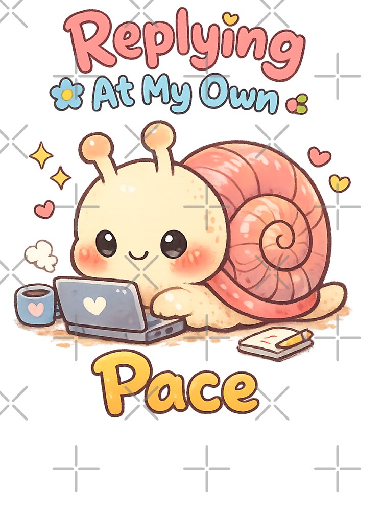 Cute Snail Working From Home | Kawaii Slow Productivity Laptop Art by PopCulturePixel