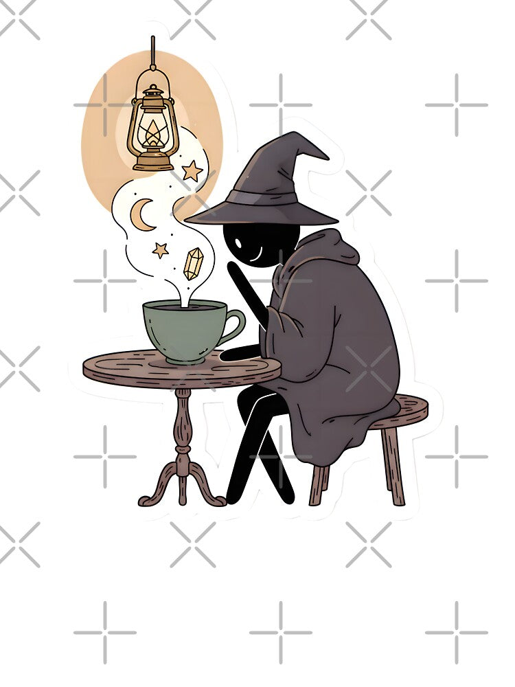 Cozy Wizard Stickman Coffee Magic Whimsigoth Dark Academia Aesthetic by StickyGuys