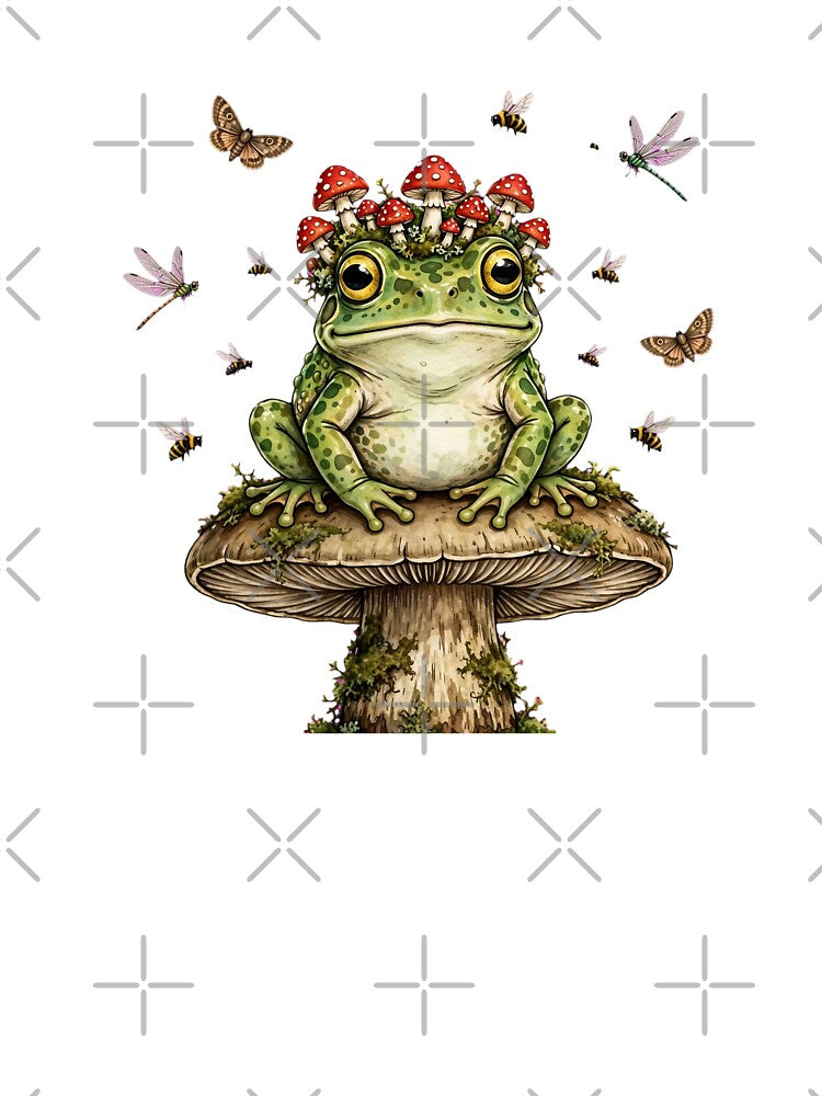 Mushroom Crown Frog - Cute Frog Sitting on Mushroom with Amanita Hat by Neurospicy Trolls