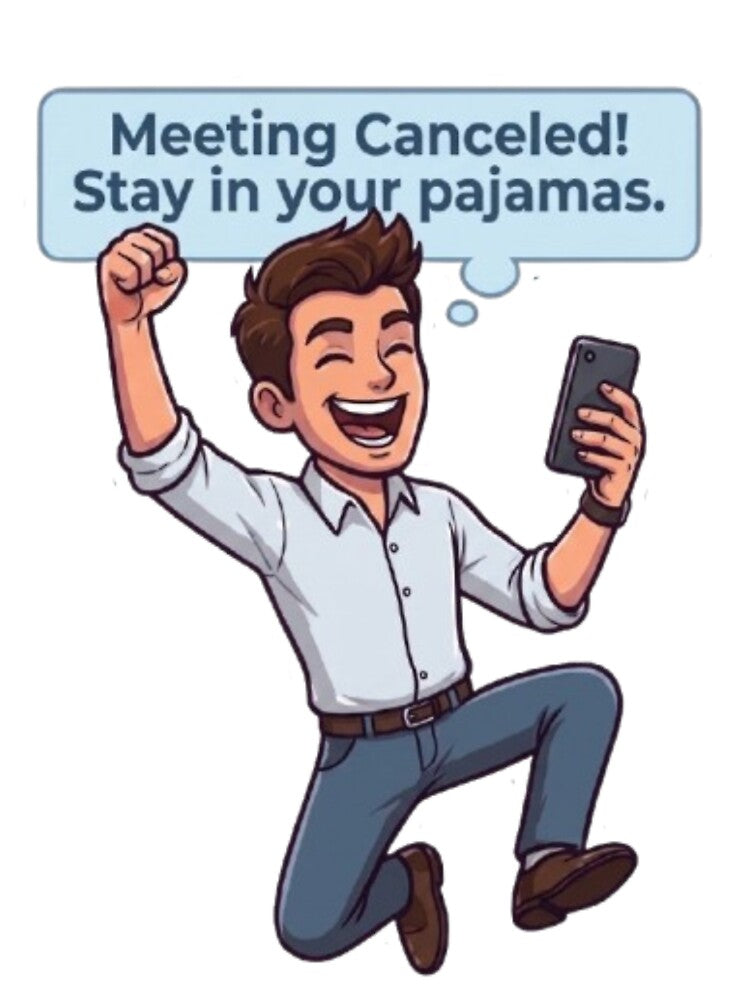 Meeting Canceled Stay In Your Pajamas Funny Remote Work Illustration by Northern Glow Art
