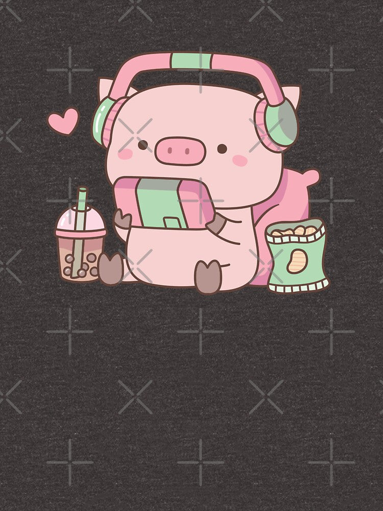 Cute Little Piggy Gamer With Headphones by rustydoodle
