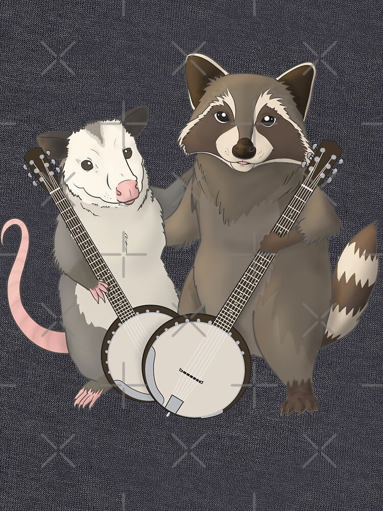 Opossum and Raccoon with banjos by Mehu