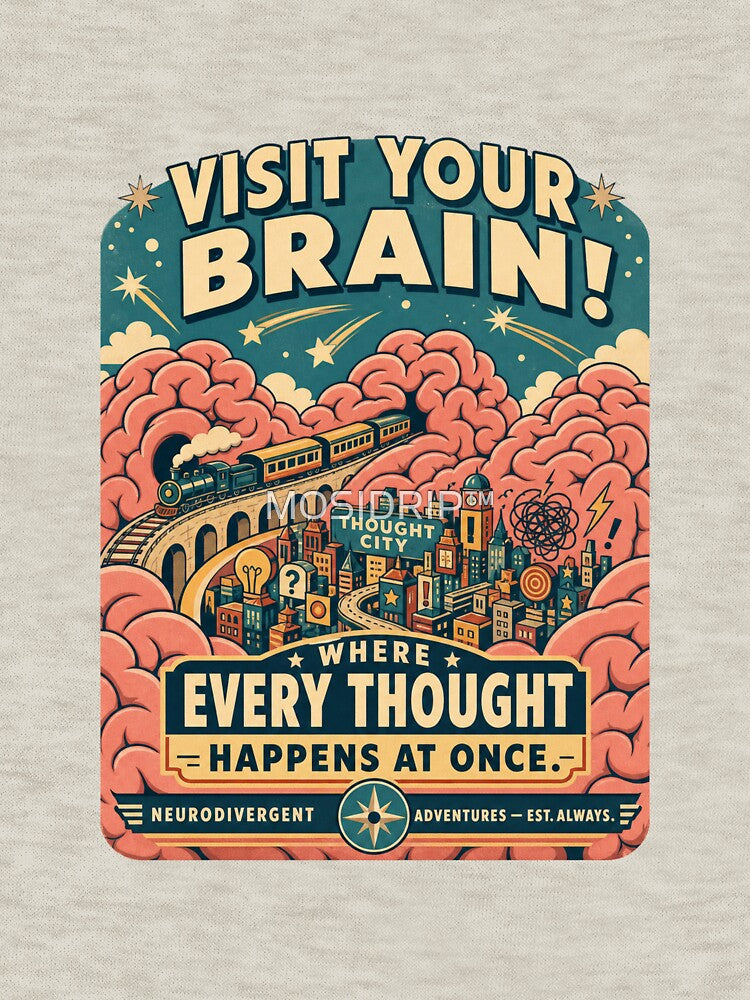 Neurodivergent Panic Retro Travel Poster ADHD Humor t-shirt by MOSIDRIP™