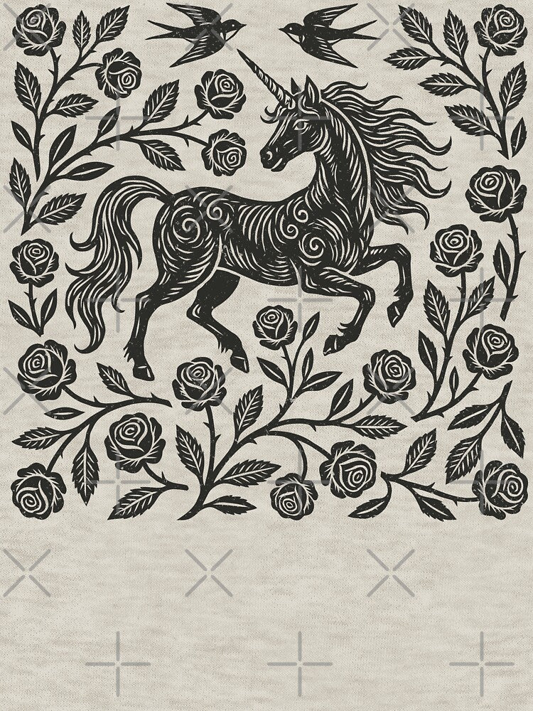 Unicorn Roses Folk Art Medieval Fantasy Goblincore by Y-Vibes