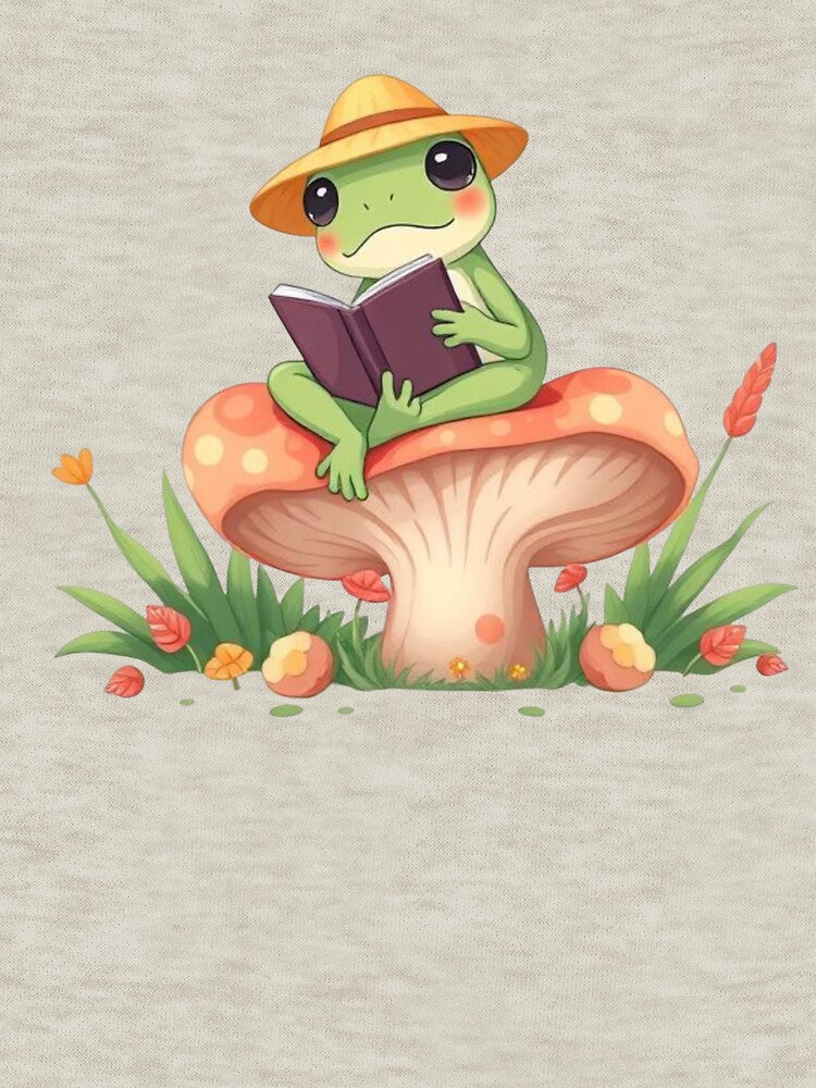 Frog Reading on Mushroom Seat by Iuqiune