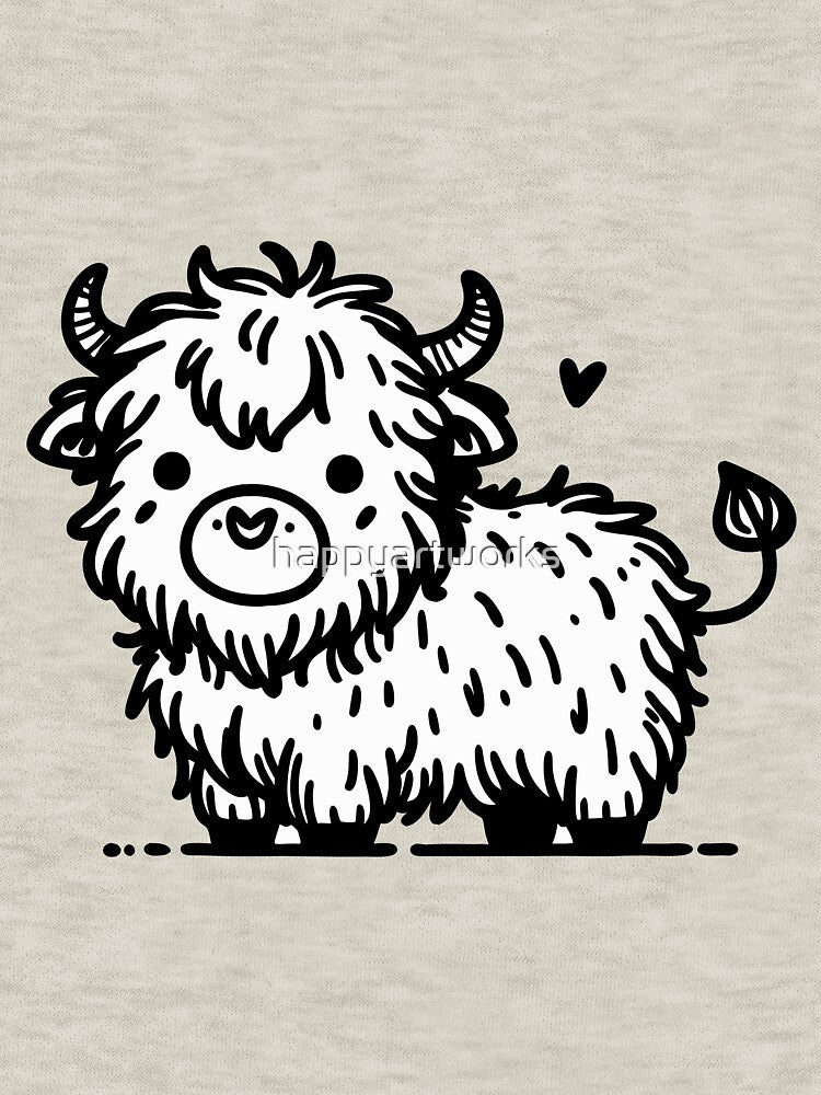 Fluffy Highland Cutie: Minimalist Cow Charm by happyartworks
