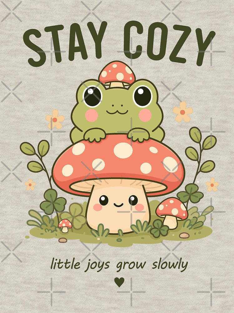 Stay Cozy Frog , Cute Mushroom Frog , Kawaii Cottagecore Nature Tee by Lilypad Shop